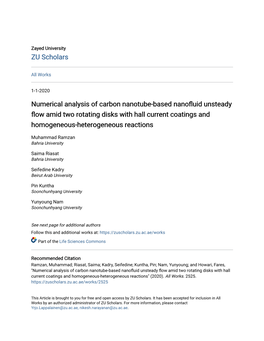 Numerical Analysis of Carbon Nanotube-Based Nanofluid Unsteady Flow Amid Two Otatingr Disks with Hall Current Coatings and Homogeneous-Heterogeneous Reactions