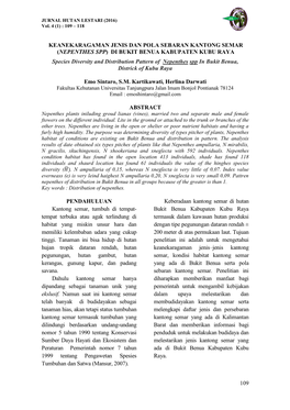 NEPENTHES SPP) DI BUKIT BENUA KABUPATEN KUBU RAYA Species Diversity and Distribution Pattern of Nepenthes Spp in Bukit Benua, Districk of Kubu Raya
