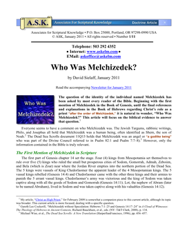 Who Was Melchizedek? by David Sielaff, January 2011