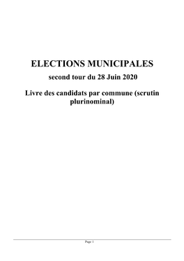 ELECTIONS MUNICIPALES Second Tour Du 28 Juin 2020