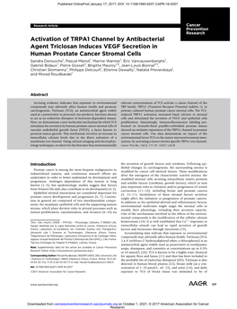 Activation of TRPA1 Channel by Antibacterial Agent Triclosan