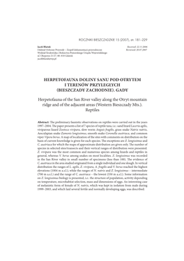 Herpetofauna Doliny Sanu Pod Otrytem I Terenów Przyległych (Bieszczady Zachodnie). Gady Herpetofauna of the San River Valley
