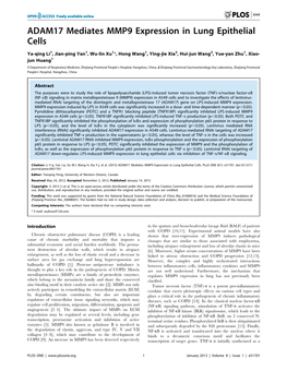 ADAM17 Mediates MMP9 Expression in Lung Epithelial Cells