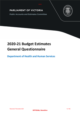 DHHS 2020-21 Budget Estimates Questionnaire Response3.95 MB