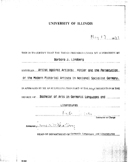 UNIVERSITY of ILLINOIS Entitled...Artist