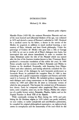 INTRODUCTION Michael JB Allen Marsilio Ficino (1433-99)