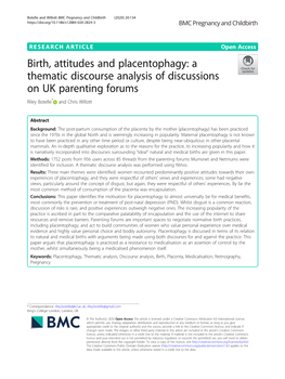 A Thematic Discourse Analysis of Discussions on UK Parenting Forums Riley Botelle* and Chris Willott