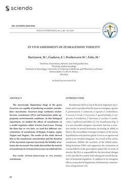 In Vivo Assessment of Zearalenone Toxicity