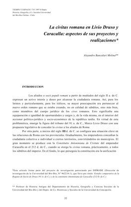 La Civitas Romana En Livio Druso Y Caracalla: Aspectos De Sus Proyectos Y Realizaciones*