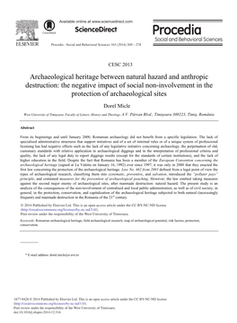 Archaeological Heritage Between Natural Hazard and Anthropic Destruction: the Negative Impact of Social Non-Involvement in the Protection of Archaeological Sites