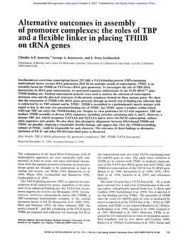 The.Roles of TBP and a Flexible Linker in Placing TFIIIB on Trna Genes