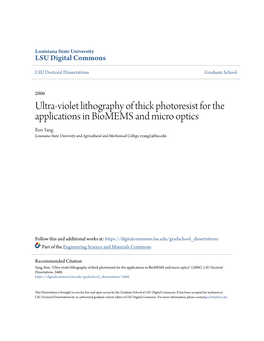 Ultra-Violet Lithography of Thick Photoresist for the Applications In