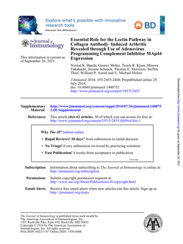 Essential Role for the Lectin Pathway in Collagen Antibody–Induced