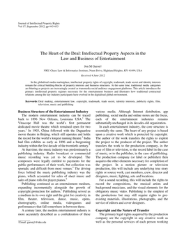 Intellectual Property Aspects in the Law and Business of Entertainment