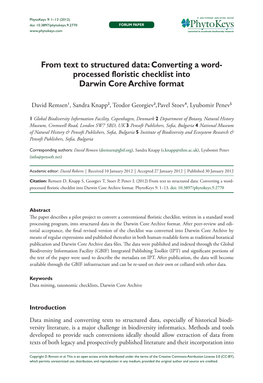 Processed Floristic Checklist Into Darwin Core Archive Format