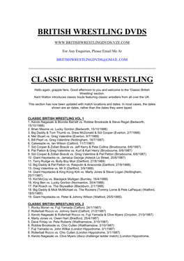 British Wrestling Dvds Classic British Wrestling