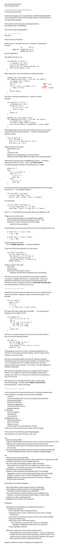 Functional Programming 28 and 30 Sept