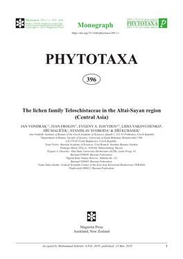 The Lichen Family Teloschistaceae in the Altai-Sayan Region (Central Asia)