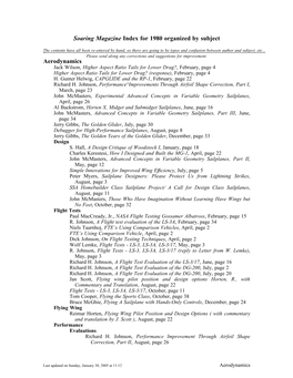 Soaring Magazine Index for 1980 Organized by Subject