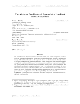 The Algebraic Combinatorial Approach for Low-Rank Matrix Completion