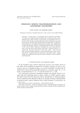 Strongly Mixing Transformations and Geometric Diameters