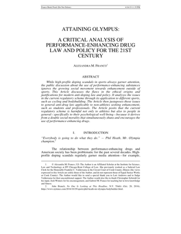Attaining Olympus: a Critical Analysis of Performance-Enhancing Drug Law and Policy for the 21St Century