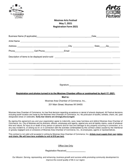 Mosinee Arts Festival May 7, 2021 Registration Form 2021