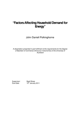 “Factors Affecting Household Demand for Energy”