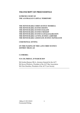Ceremonial Sitting on the Passing of the Late Chief Justice Jeffrey Miles AO