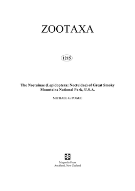 Zootaxa, the Noctuinae (Lepidoptera: Noctuidae)
