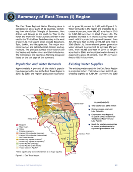 Summary of East Texas (I) Region