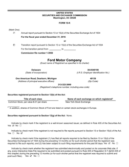 Ford Motor Company (Exact Name of Registrant As Specified in Its Charter)