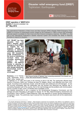 Disaster Relief Emergency Fund (DREF) Tajikistan: Earthquake