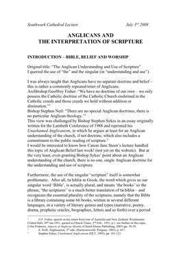 Anglicans and the Interpretation of Scripture