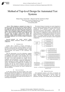 Method of Top-Level Design for Automated Test Systems