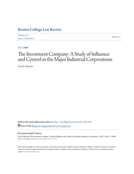 The Investment Company: a Study of Influence and Control in the Major Industrial Corporations, 11 B.C.L