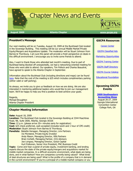 President's Message Chapter Meeting Information GSCPA Resources