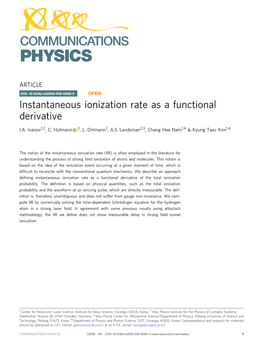 Instantaneous Ionization Rate As a Functional Derivative