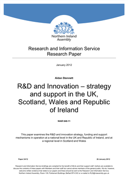 R&D and Innovation-Strategy and Support in the UK, Scotland, Wales