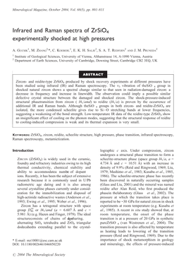 Infrared and Raman Spectra of Zrsio4 Experimentally Shocked at High Pressures