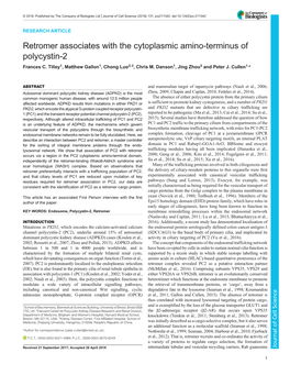 Retromer Associates with the Cytoplasmic Amino-Terminus of Polycystin-2 Frances C
