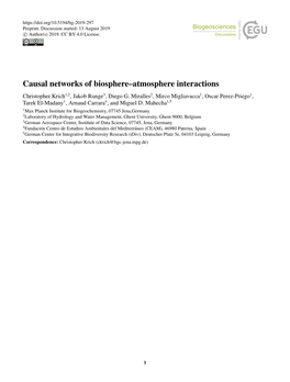 Causal Networks of Biosphere–Atmosphere Interactions Christopher Krich1,2, Jakob Runge3, Diego G