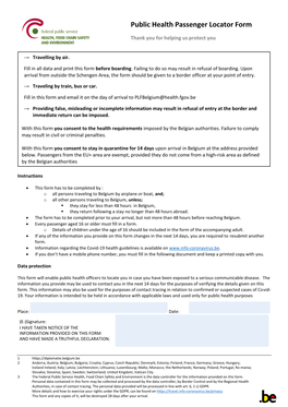 Public Health Passenger Locator Form