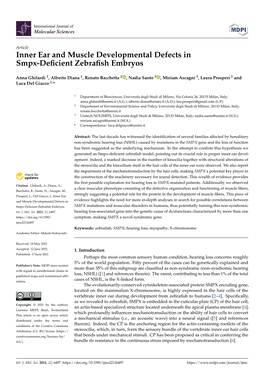 Inner Ear and Muscle Developmental Defects in Smpx-Deficient Zebrafish