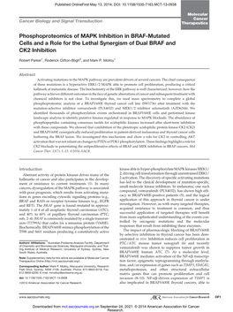 Phosphoproteomics of MAPK Inhibition in BRAF-Mutated Cells and a Role for the Lethal Synergism of Dual BRAF and CK2 Inhibition