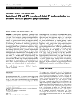 Evaluation of RP2 and RP3 Genes in an X-Linked RP Family Manifesting Loss of Central Vision and Preserved Peripheral Function