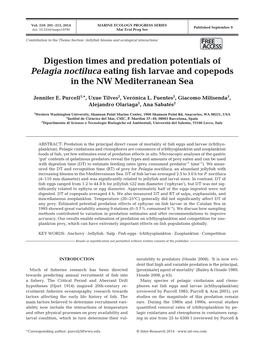 Digestion Times and Predation Potentials of Pelagia Noctiluca Eating Fish Larvae and Copepods in the NW Mediterranean Sea