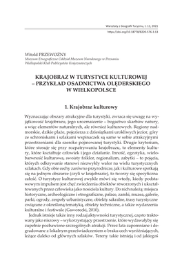 Krajobraz W Turystyce Kulturowej – Przykład Osadnictwa Olęderskiego W Wielkopolsce