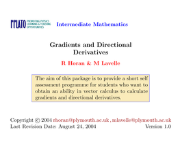 Gradients and Directional Derivatives R Horan & M Lavelle