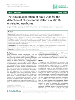 The Clinical Application of Array CGH for the Detection of Chromosomal